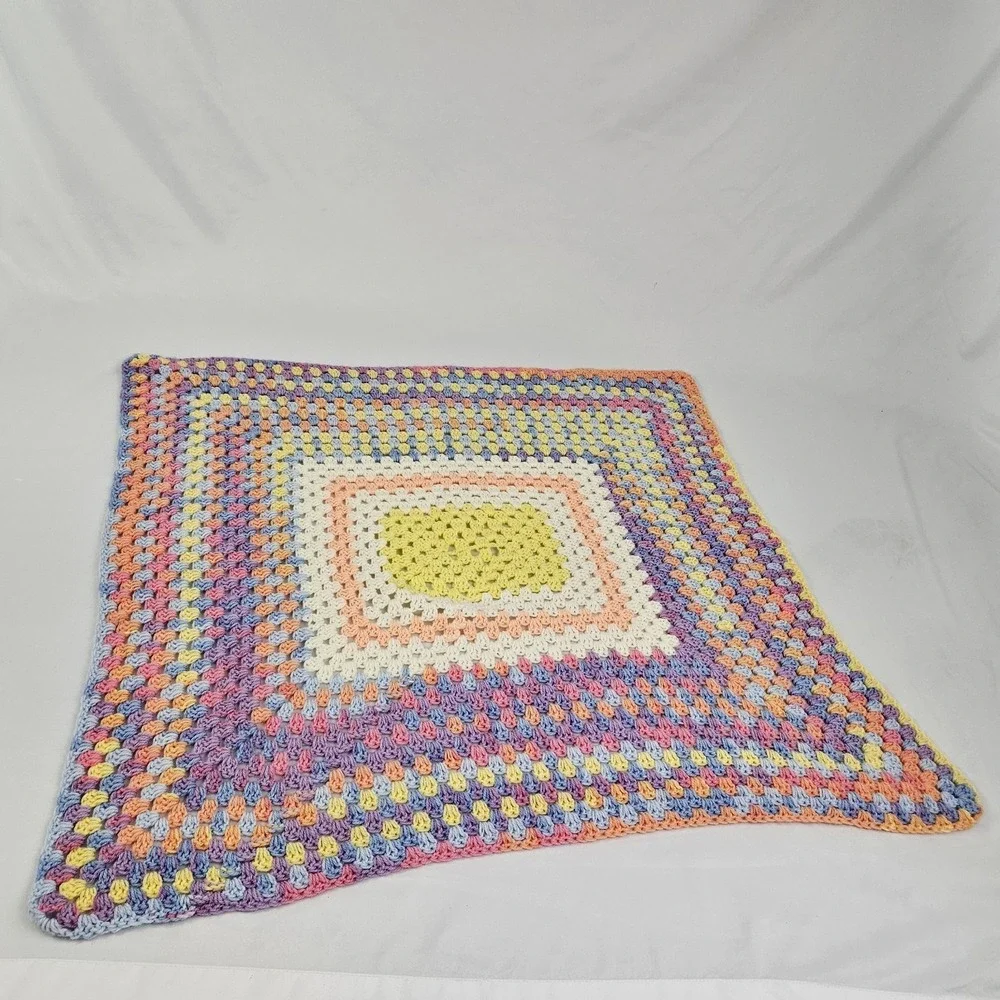 Vintage Pastel Hand Crocheted Baby Blanket Soft Knitted Throw Afghan